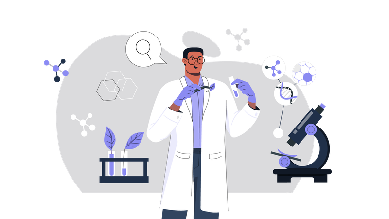 Männlicher Wissenschaftler bei der Bioforschung  Illustration