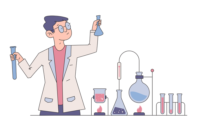 Männlicher Wissenschaftler macht chemisches Experiment  Illustration