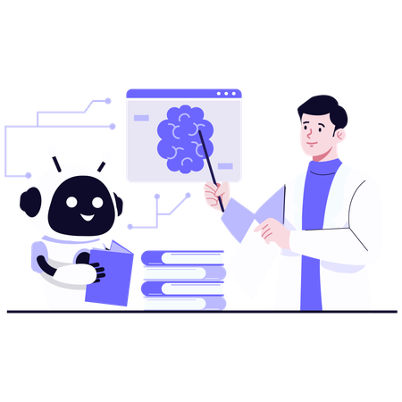 Männlicher Wissenschaftler nutzt KI-Trainingssitzung  Illustration