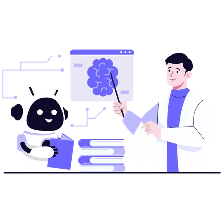 Männlicher Wissenschaftler nutzt KI-Trainingssitzung  Illustration