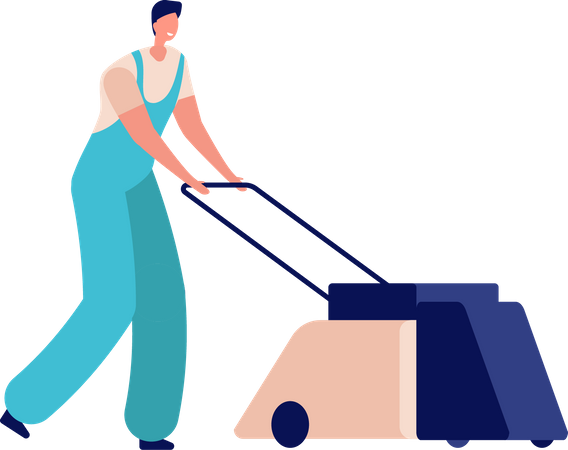 Zimmermädchen mit Rasenmäher  Illustration
