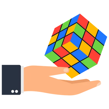 Solucionador De Cubos De Rubik Habilidad Para Resolver Problemas Dificiles Mano Amiga Para Soluciones Comerciales Responder Preguntas O Problemas Desafiantes Creatividad Para El Exito Ilustración