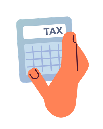 Mano con calculadora de impuesto sobre la renta  Ilustración