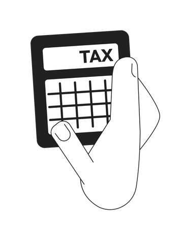 Mano con calculadora de impuesto sobre la renta  Ilustración