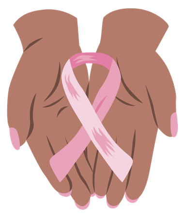 Mano con cinta rosa para concientizar sobre el cáncer de mama  Ilustración