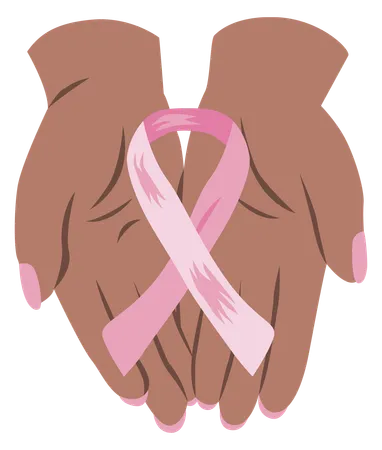 Mano con cinta rosa para concientizar sobre el cáncer de mama  Ilustración