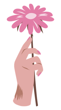 Mano con flor para concientizar sobre el cáncer de mama.  Ilustración