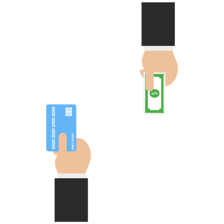 Mano de hombre de negocios con tarjeta de crédito y devolución de efectivo  Ilustración