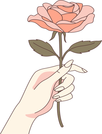 Mano de mujer sosteniendo una hermosa flor rosa  Ilustración