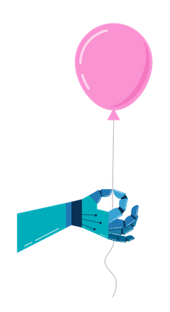 Mano robótica con un globo rosa.  Ilustración