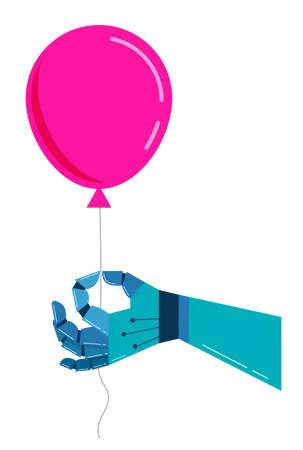 Mano robótica con un globo rosa.  Ilustración