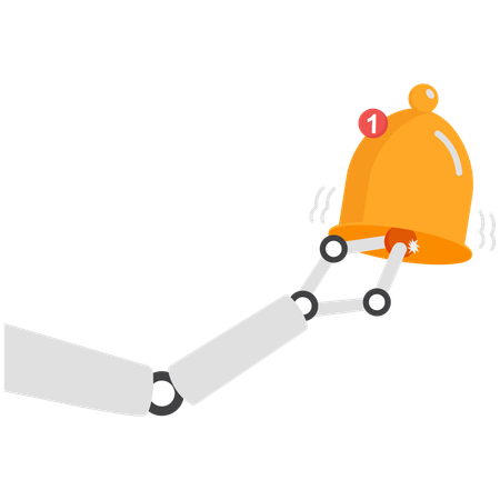 La mano del robot usa una cuerda para hacer sonar la campana  Ilustración