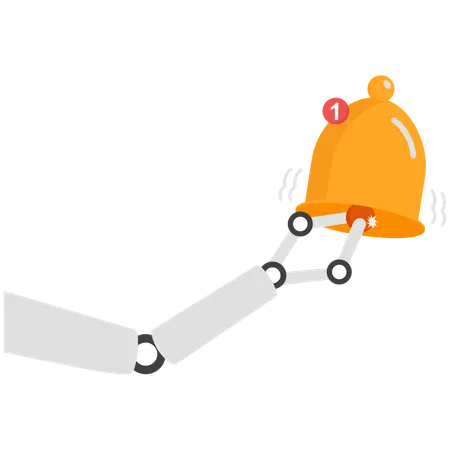 La mano del robot usa una cuerda para hacer sonar la campana  Ilustración