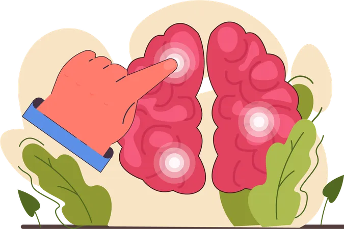 Cerebro apuntando con la mano  Ilustración