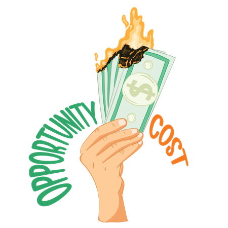 Mano sosteniendo billetes de dólar en llamas  Ilustración