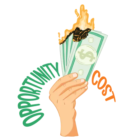 Mano sosteniendo billetes de dólar en llamas  Ilustración