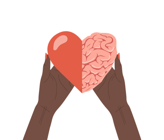 Mano sosteniendo el corazón con el cerebro  Ilustración