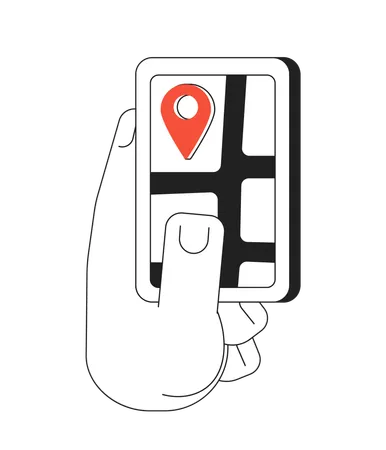 Mano que sostiene el teléfono inteligente con gps  Ilustración