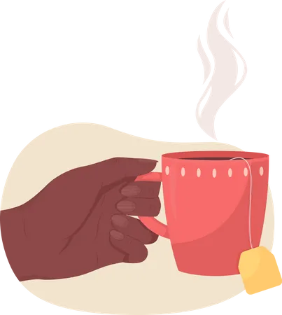 Mano sosteniendo una taza de té caliente  Ilustración