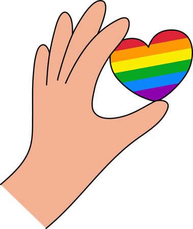 La mano sostiene el arco iris de la bandera LGBT del corazón  Ilustración