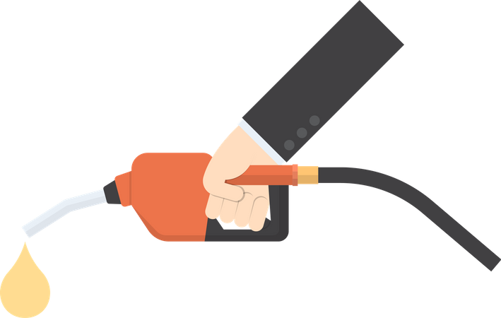Mano sujetando la boquilla de la bomba de combustible  Ilustración