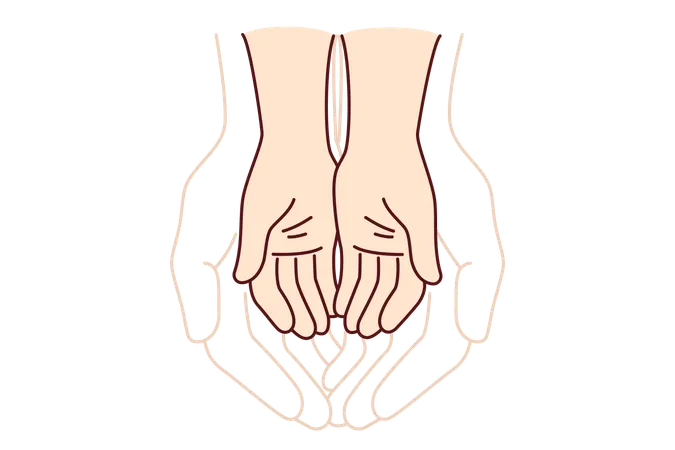 Las manos de un adulto y un niño simbolizan la unidad de diferentes generaciones.  Ilustración