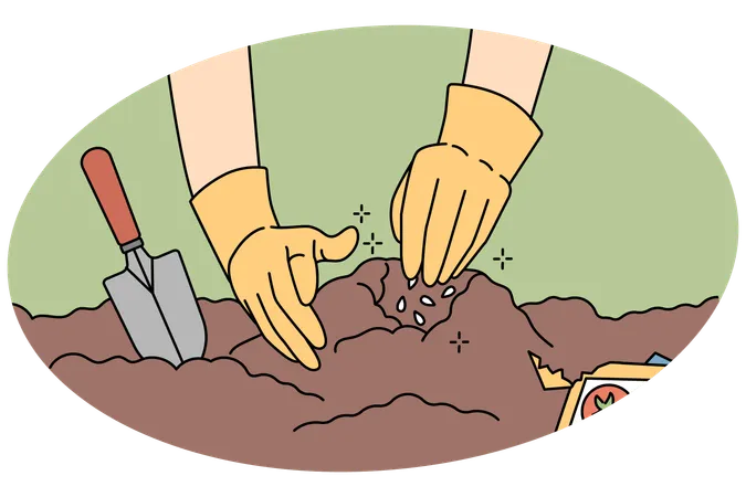 Manos de campesino trabajando en el suelo  Ilustración