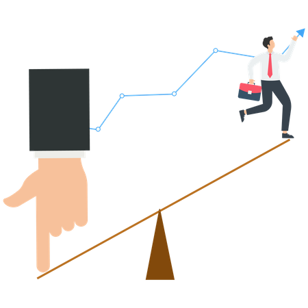 Manos grandes de negocios que ayudan a los empresarios a crecer  Ilustración