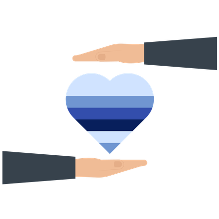 Manos protegiendo un símbolo en forma de corazón  Ilustración