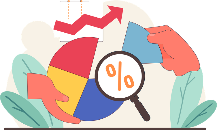 Manos sosteniendo el informe de análisis con lupa  Ilustración