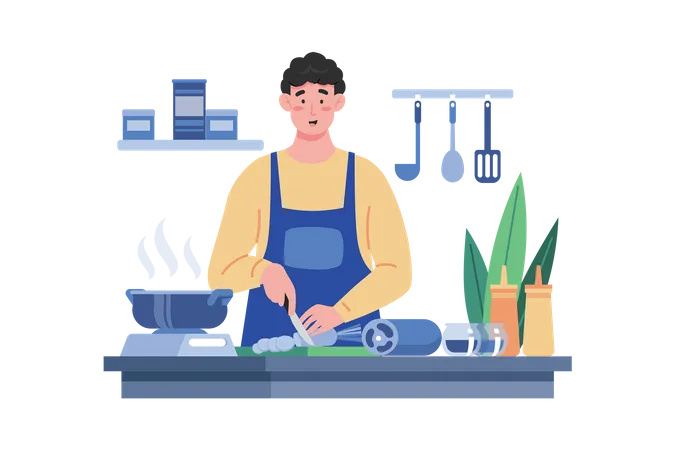 Man's Cooking of Wife's Favorite Meal  Illustration