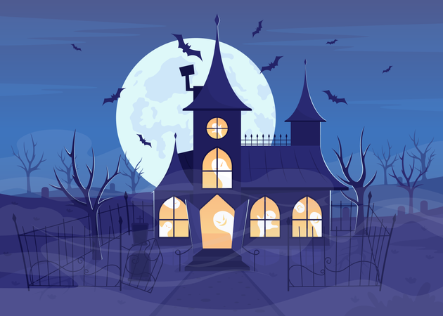 Mansion with ghosts  Illustration