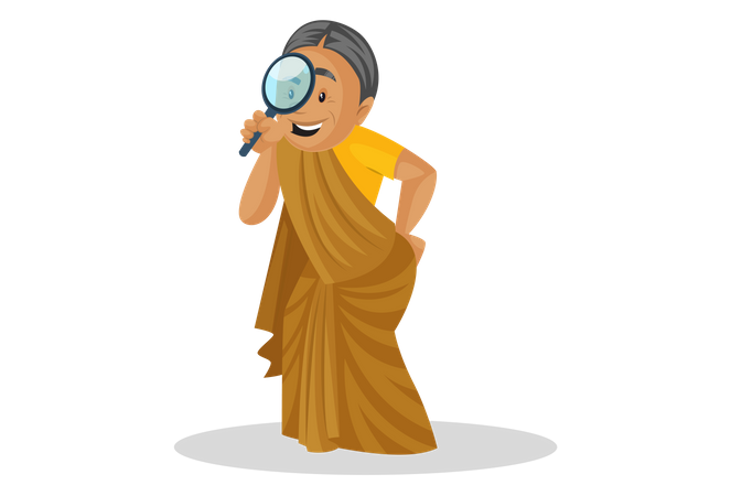 Manthra looking from magnifying glass Illustration