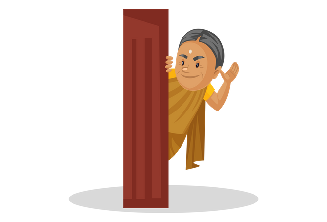 Manthra saying hello from behind the door  Illustration