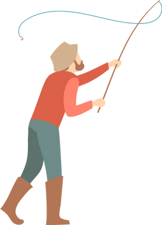 Pescador segurando manto de pesca  Ilustração