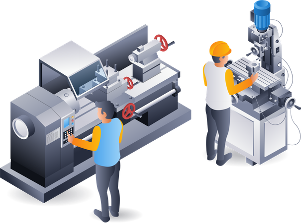 Manual lathe and drill operator  Illustration