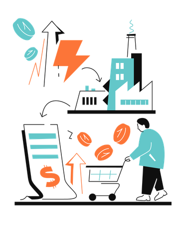 Manufacturing factory raising costs  Illustration