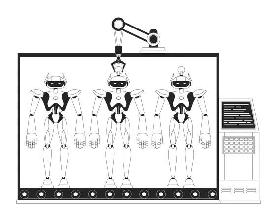 Manufacturing Robots Black And White 2 D Line Cartoon Characters Robotics And Electronics Isolated Line Vector Items White Background Machines Production Monochromatic Flat Spot Illustration Illustration