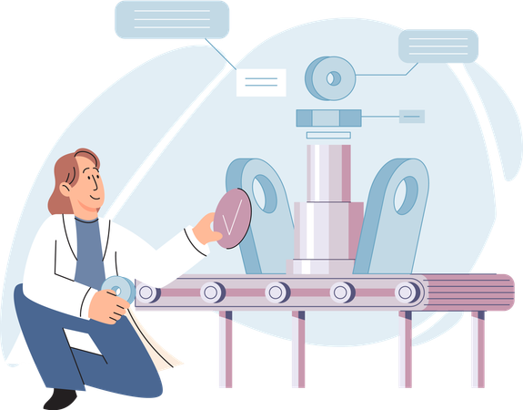 Manufacturing unit worker working with robots machinery  Illustration