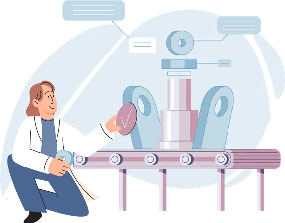 Manufacturing unit worker working with robots machinery  Illustration