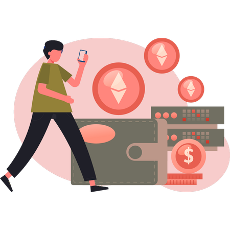 Manwalking near crypto currency  Illustration