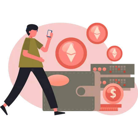 Manwalking near crypto currency  Illustration