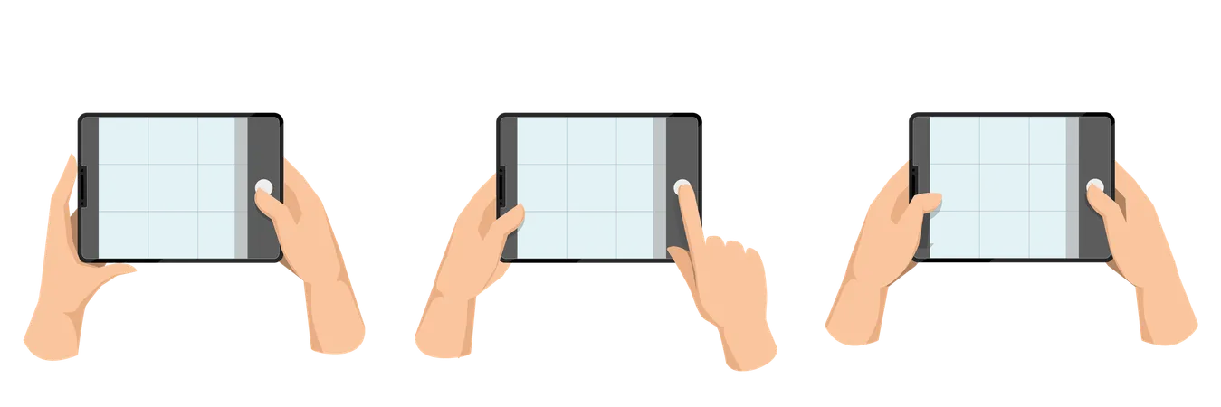 Many hands holding tablet, taking tablet photo  Illustration