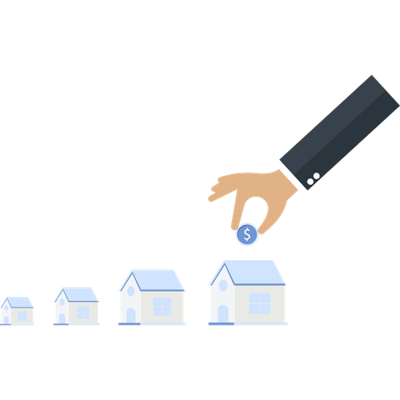 Mão colocando moeda na casa, representando investimento, mercado imobiliário e conceito de crescimento financeiro  Ilustração