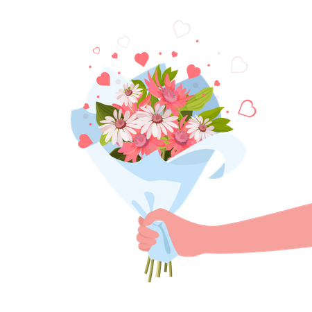 Mão ou pessoa dando buquê de flores  Ilustração