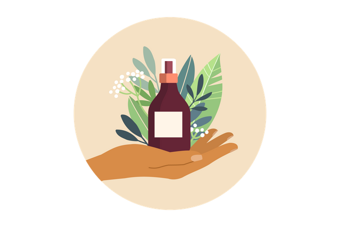 Mão segura pote de cosméticos naturais  Ilustração