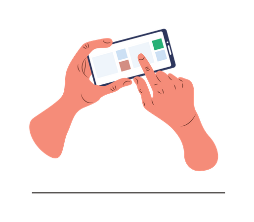 Mão usando smartphone  Ilustração