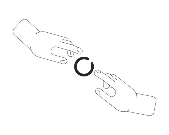 Mãos se aproximando uma da outra, preto e branco, girador de carregamento  Ilustração