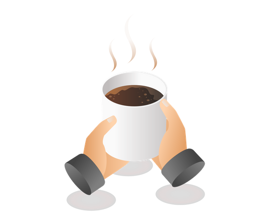 Mãos carregando uma xícara de café quente  Ilustração