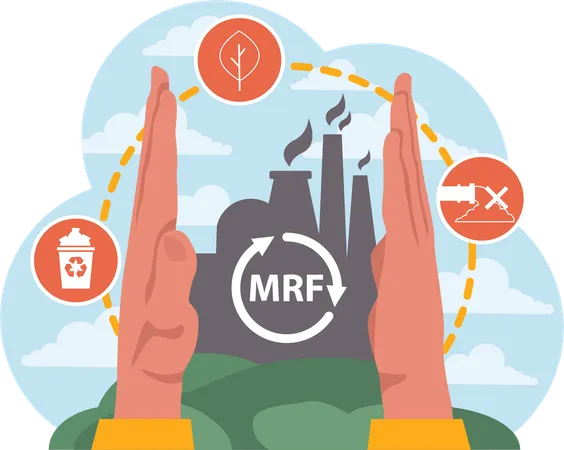 Mãos cercam uma planta MRF  Ilustração